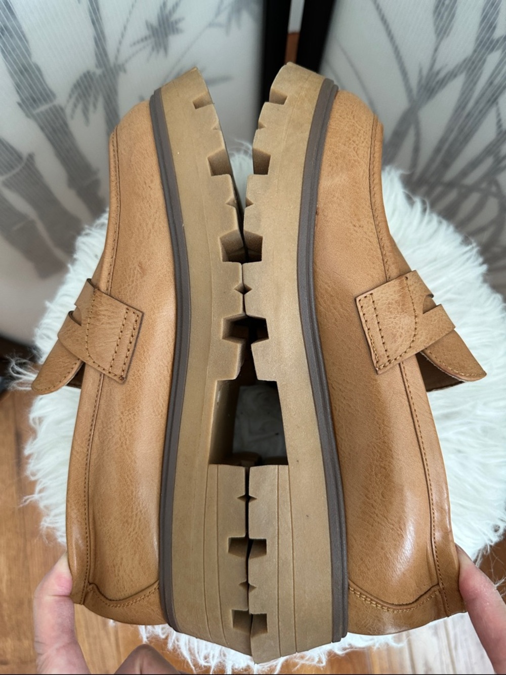 Steve Madden Tan Leather Penny Loafers with Moc Toe Stitching - Picture 6 of 12